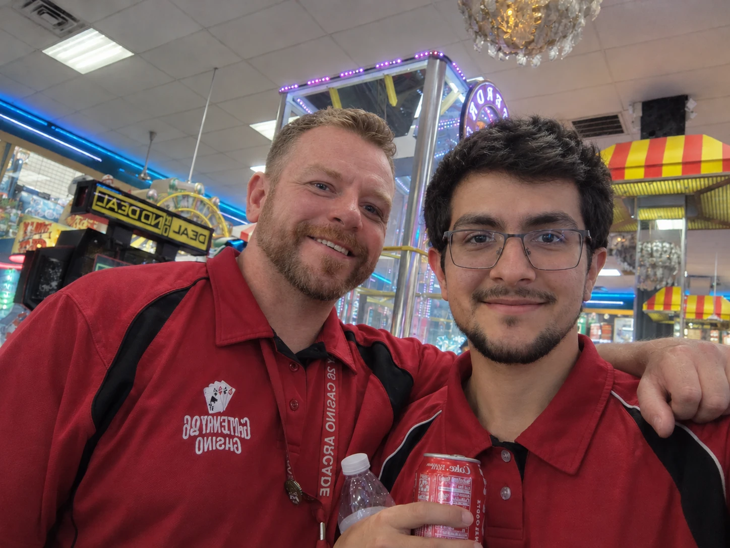 With a coworker at the arcade